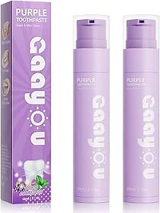 Purple Teeth Whitening - Purple Toothpaste for Teeth Whitening V34 Color Corrector Toothpaste Grape & Mint Flavor for Tooth Stain Removal (Pack of 2)