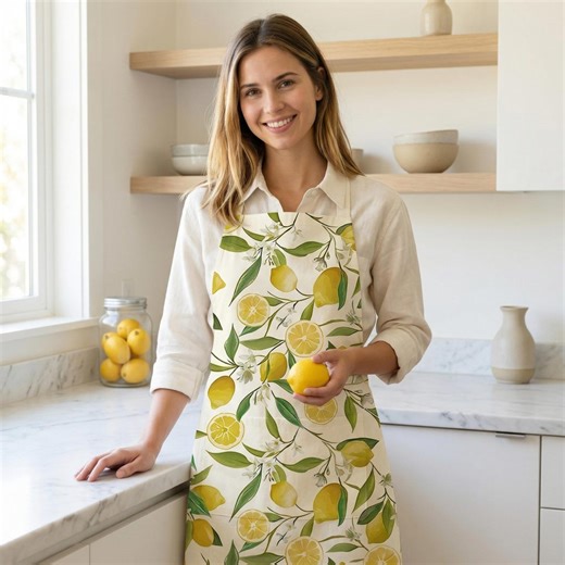 Women's Linen Apron, Yellow Lemon Pattern Apron, Home Cook Kitchenwear, Italian Cooking Apron, Chef Apron Gifts, Kitchen & Housewarming Gift - Etsy