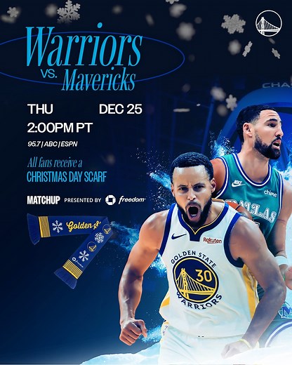 #NBAXmas on Warriors Ground 🎄 🏀 GSW vs DAL 🕑 2:00 pm PT 📺 ESPN & #NBAonABC 📻 95.7 The Game 📲 warriors.com/app 🎟️ warriors.com/tickets Chase || #DubNation | Golden State Warriors