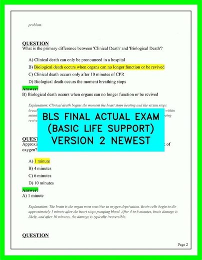 BLS FINAL ACTUAL EXAM BASIC LIFE SUPPORT VERSION 2 NEWEST PRACTICE EXAM QUESTIONS 2026 UPDATED EX