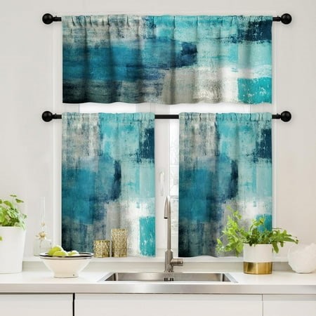 Kitchen Curtains Sets for Windows 3 Piece Teal Kitchen Curtains Valances 36 Inch Length Kitchen Window Curtains Turquoise Gray Kitchen Window Treatments for Cafe Living Room Window Decor,Teal - Walmart.ca