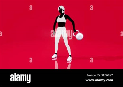 Female silhouette exercising with a kettlebell in, dressed in sportive clothes.
