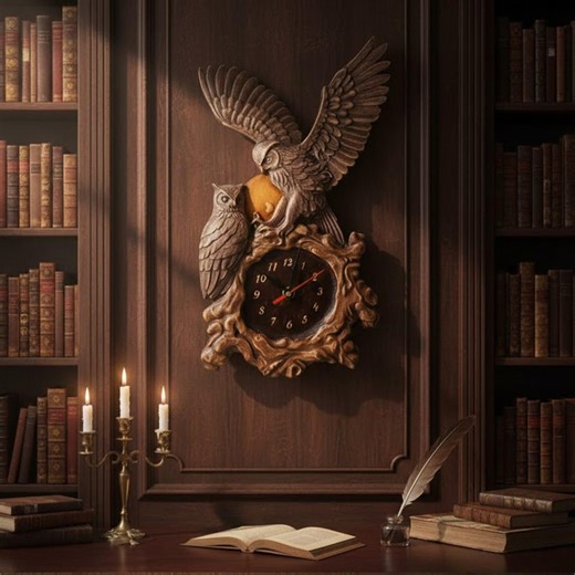 Owl Wall Clock, Black Forest Style Wood Carving, Dark Academia Decor, Bird Lover Gift - Etsy Canada