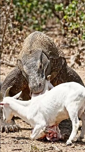 Komodo dragon Eating a dead goat