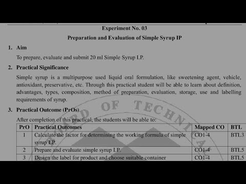 Pharmaceutics Experiment 3 | Preparation & evaluation of Simple Syrup IP | Bright Pharma