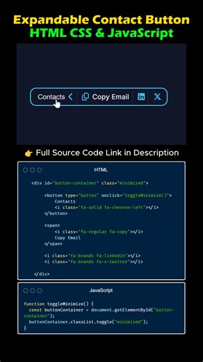 Animated Expandable Contact Button using HTML CSS JavaScript 🔥