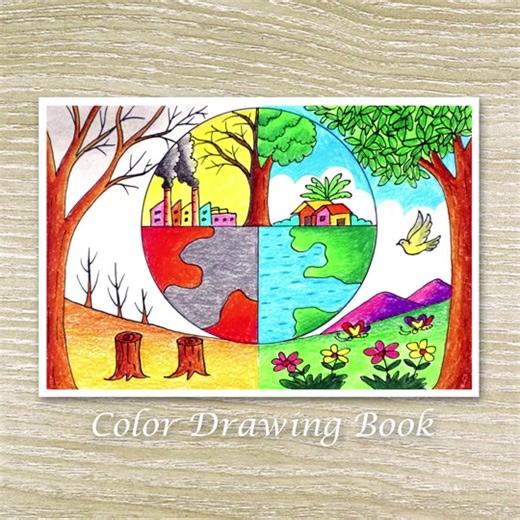 Save Nature Save Earth Poster Drawing and Colouring Tutorial