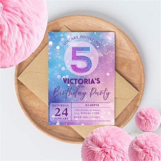 Sparkles Glitter Girl Birthday Invitation Editable Fun Party Invite CANVA EDITABLE Instant Download - Etsy