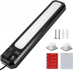 18inch Plug-in Under Cabinet Lighting, 1000LM Led Under Counter Light with 5ft Corded, 2USB Port, 120volt 3-Prong Power Outlet, 3000K/4000K/5000K High/Low Switch for Garage, Workbench, Shop, Kitchen