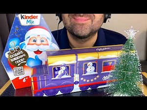 ASMR KINDER & MILKA CHOCOLATE CHRISTMAS BOXES 2025 MUKBANG (CHOCOLATE BARS, CHOCOLATE EGG) EATING
