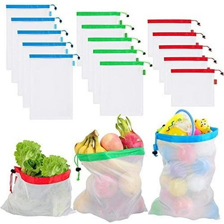 Mesh Reusable Produce Bags, 12 Pack, Small, Medium, Large Sizes, Natural BPA Free Nylon, Shop and Store Vegetables, Fruits, Fresh Foods, Tare Weight Scannable Tags, Easy To Carry & Store - Walmart.ca