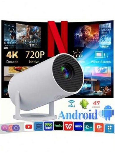 BAIYIG 1pc 2026 New S2pro Portable Smart Projector, 12V 1080P 4K HD WiFi6, Built-In Speaker, Android 13 OS, 360° Rotatable Stand, Includes EU Plug USB Adapter, Easy Connection To Smartphones And Laptops - Ideal For Home Theater | SHEIN