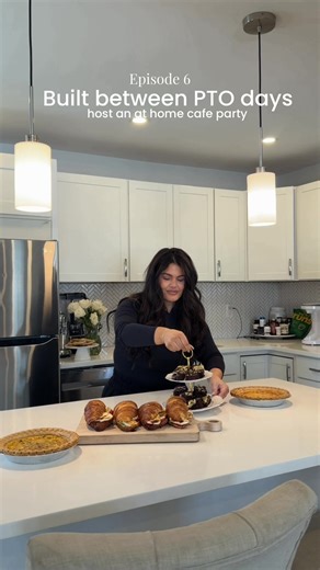 Built between PTO days episode 6: host an at home cafe party ☕️🥐 One of my favorite things to do when traveling is to try a new café every single day. I’m not a snob about many things, but I am a coffee snob lol so I decided to host at home cafe party. And I’m your barista with blue hair and a septum piercing lol Menu - • iced pastelito cortados with @GOYA • white chocolate tahini seseme cookies • caprese croissants • Vietnamese coffee brownies • earl grey tea banana bread with @hellotazotea