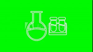 Animation of a flask icon on a green background. 4K video. Looped animation.