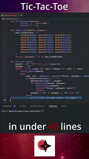 Tic-Tac-Toe Game in 30 lines with Python | Pygame | #python #programming #coding #shorts #trending