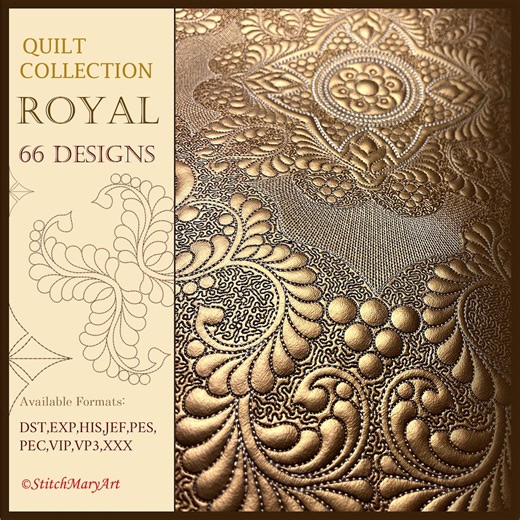 Quilt Machine Embroidery Design ~ ROYAL , Geometric Set Collection~ Digital Embroidery Design ~ Feathers, Flowers, Ornaments ~ 66 DESIGNS - - Etsy UK