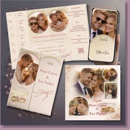 Photo Gatefold Wedding Invitation Template, Editable Canva Trifold Invite With QR Code, Printable & Digital - Etsy