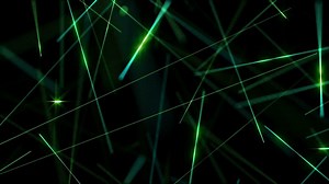Glowing green and blue laser beams motion background with flashing fast moving lasers. This science and technology background is full HD and a seamless loop.