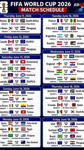 ⚽🔥FIFA World Cup 2026full match schedule⚽🔥complete fixtures date & timings#fifaworldcup #football