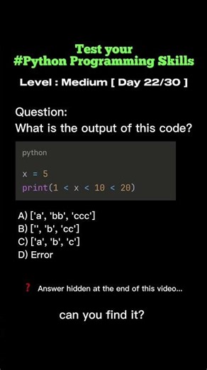 Day 22 Think you know Python programming? Test your knowledge with this MCQ! @5minutesprogramming