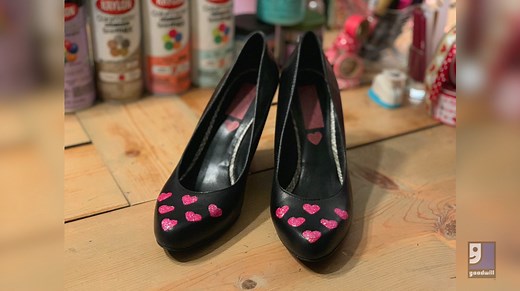 Step out in style for #ValentinesDay with this easy heart shoes #DIY. All you need are some Goodwill finds and a little paint! ❤️ Your thrifted DIY projects make a big difference in your community! goodwill.org/locator #ThriftLove #PowerOfThrift #GalentinesDay | Goodwill Industries International