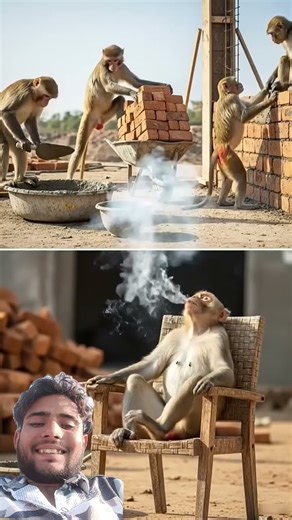 #FunnyMonkeyBoss 😂 Real Indian Monkeys Working Hard at Site | #Shorts 🐒 #ComedyVideo