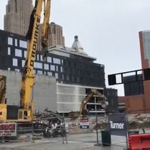 Going, going, gone! Watch as construction crews complete the demolition at the site of the former Millennium Hotel. https://bit.ly/3MDccDq | WLWT