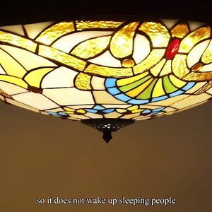 42in Tiffany Ceiling Fan with Remote and LED Light Retractable Ceiling Fan Lamp Glass Lampshade Invisible Chandelier Fan for Living Room Bedroom Dining Room