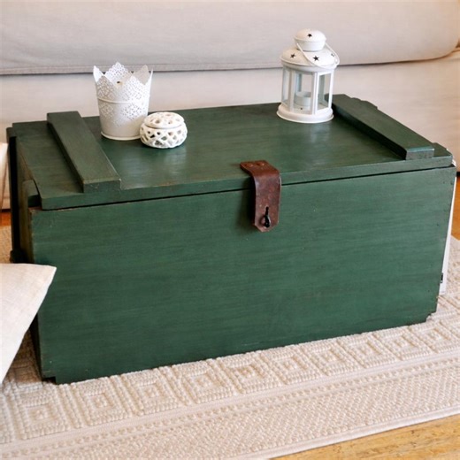 Solid Wood Vintage Chest Military Chest Style Storage Chest Coffee Table Living Room Table Design Green Chest - Etsy