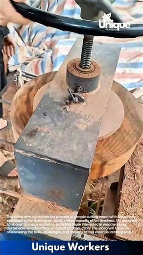 Wood Turning Process: Man Shapes Wooden Log into Perfect Round Form
