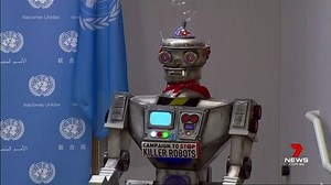 1K views | A 'peace' robot has been recruited to deliver a message to the UN demanding robots not guided by humans are outlawed. www.7NEWS.com.au #Robot #7NEWS | 7NEWS Adelaide | Facebook