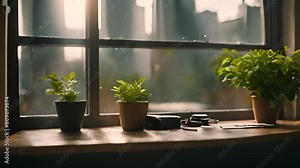 Window Sill Overflowing With Potted Plants Next To Window Generative AI