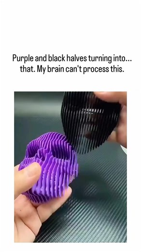 @handmade_empire_0001 on Instagram: "The video depicts two flexible, 3D-printed accordion-like structures—one purple, one black—being compressed and merged into a single, undulating wave form, creating an optical illusion of seamless transformation that defies initial separation. Posted by @area389b , a account curating hypnotic visuals, on February 10, 2026, it amassed 7.3 million views in under two days, underscoring the viral draw of tactile ASMR content amid rising interest in customizable f