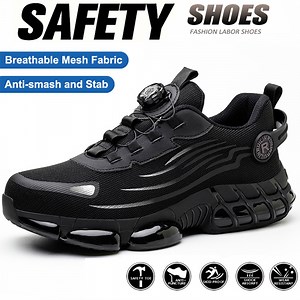 XQJ Steel Toe Shoes for Men Women Air Cushion Sneakers Lightweight Breathable Safety Work Shoes Industrial Construction Anti-puncture Safety Shoes Sneakers Black Size 11.5