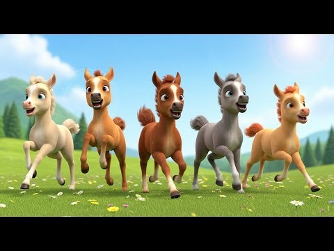 Cinq Petits Poulains Courent, Courent | Chanson de Chevaux et de Mouvement