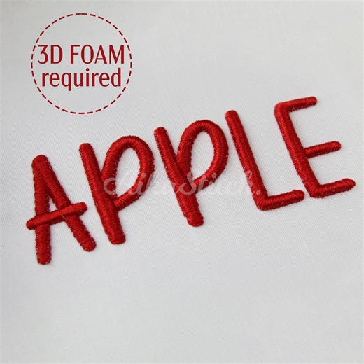 Apple 3D Puff Foam Embroidery Font; Script Cursive Alphabet; Satin Stitch BX Format; Instant Download Files 7 Sizes PES, DST   6 Formats - Etsy