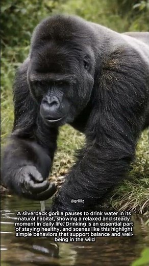 A Silverback Gorilla Taking a Quiet Drink in a Peaceful Forest Moment