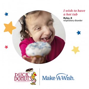 Treat yourself to donuts!  For a limited time, Duck Donuts has added the Wish Donut to its menu and will donate $0.50 for each one sold. Customers are also invited to donate at checkout in-store and online from now until June 18. Thank you, Duck Donuts, for raising your hand in support of wish kids like Ryley! Find your store: duckdonuts.com/locations #DuckDonuts #WorldWishDay | Make-A-Wish Middle Tennessee | Facebook