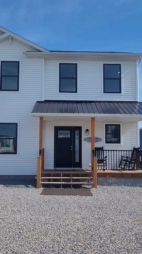 modern farmhouse is the greatest thing we've ever seen | this 2-story modular home is set up in Morgantown, WV for you to get home design inspiration! #modernfarmhouse #farmhouse #modularhome #modelhome #morgantownwv #prefabhouse #hometour