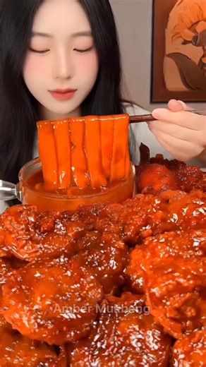 Spicy Korean Chicken & Tteokbokki ASMR #mukbang #asmr #food #ytshorts #foodie #trending #shorts
