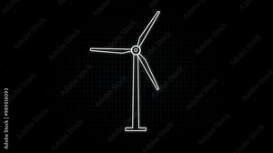 Loop of Wind Turbines, Wind power technology. Energy Production technology, a clean and renewable energy solution .Windmill, wind turbines animation. Motion graphic design.