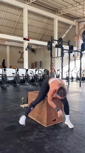 Woman loses Balance With Burpee Box Jumpovers