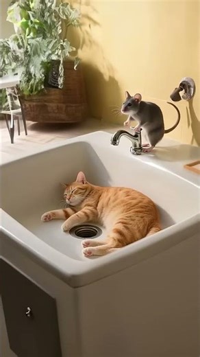 Shocking! Sneaky mice prank cat nap, can it stay a sleep ? #cat #dog #pets #funny #shorts #viral