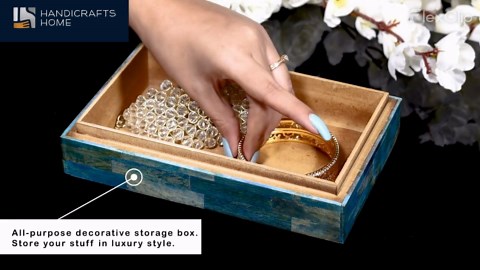 Handicrafts Home Large Decorative Storage Box with Lid – 10x6x2.5” Coffee Table Organizer, Keepsake- Decorative Boxes for Home Decor, Stylish Decorative Box for Office Decor- Verdigris