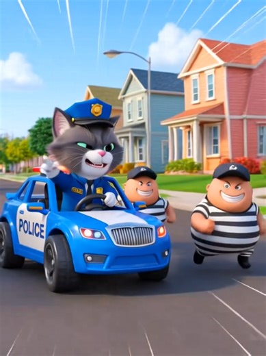 The cat wears a police uniform, drives a police car for kids, and chases the bad guys. 🚓🐱👮‍♂️ #viralvideo #catfunnyvideos #catlovers #funnyshorts #aicat