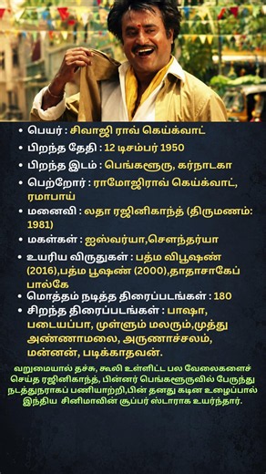 Rajinikanth Biography | Life History and Movies