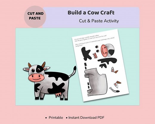 Cow Craft Printable | Farm Animal Cut and Paste Activity for Kids | DIY Educational Craft | Instant PDF Download - Etsy