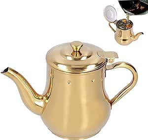 Oil Dispensing Bottles, Stainless Steel Oil Pot with Filter, Olive Oil Can Storage Container for Oil, Vinegar, Soy Sauce Drip-Free Pouring for Kitchen Cooking and BBQ(Gold)