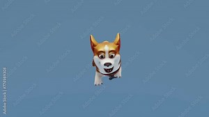 3D animation featuring a playful corgi dog slipping and falling. Perfect for animations, presentations, and projects
