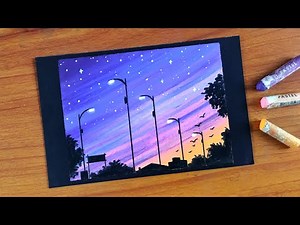 Oil Pastel Drawing on Black Paper | Oil pastel Drawing Road Lights